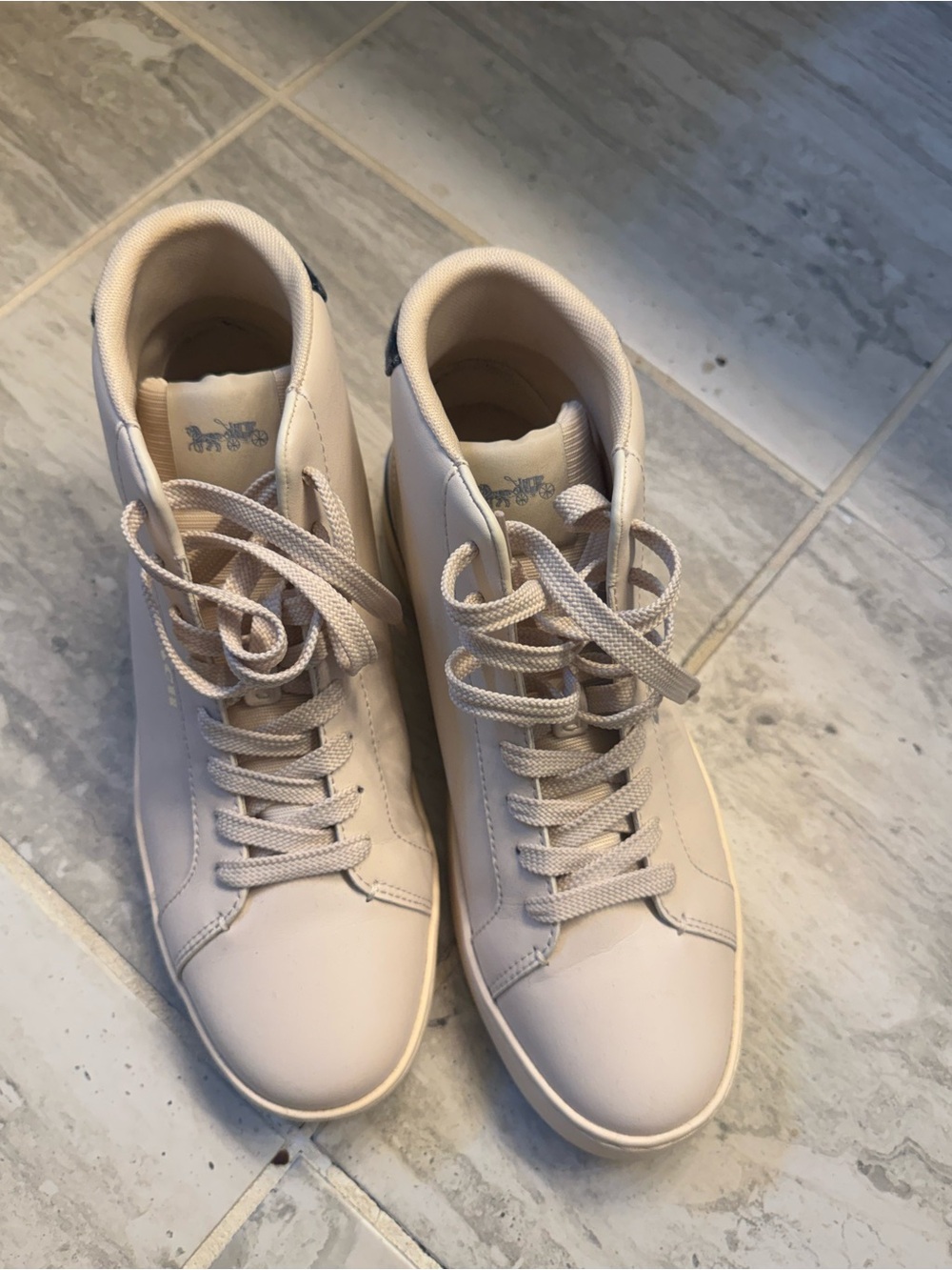 Coach Men’s White Leather High-Top Sneakers w/ Denim Signature Trim Size 9